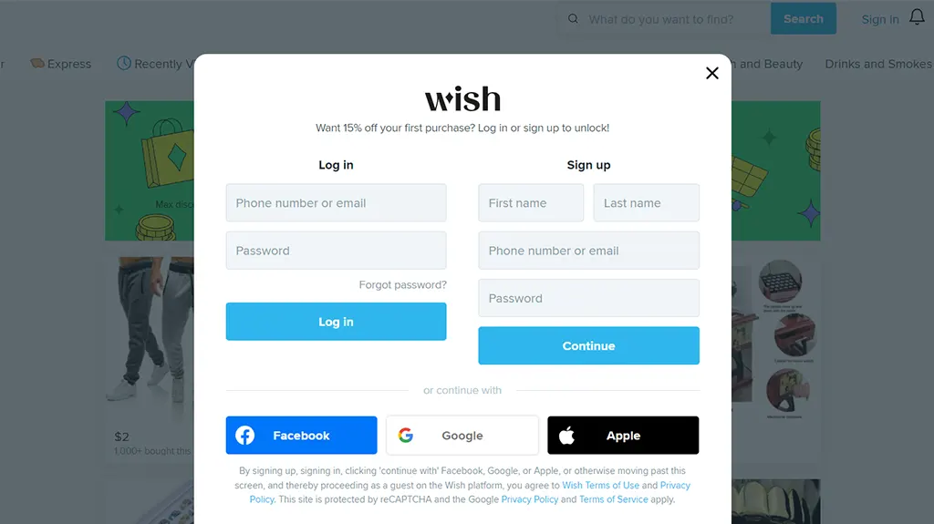 wish-Create an Account
