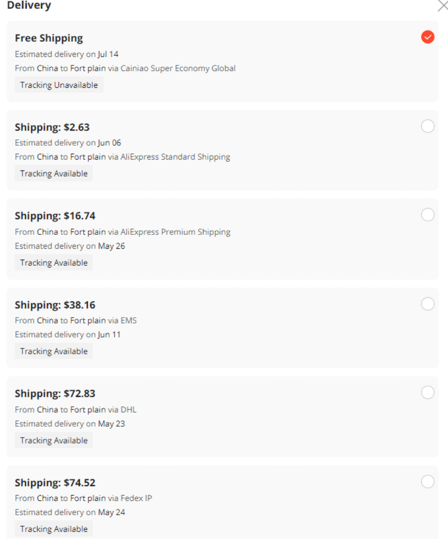 AliExpress has a ton of shipping methods as well