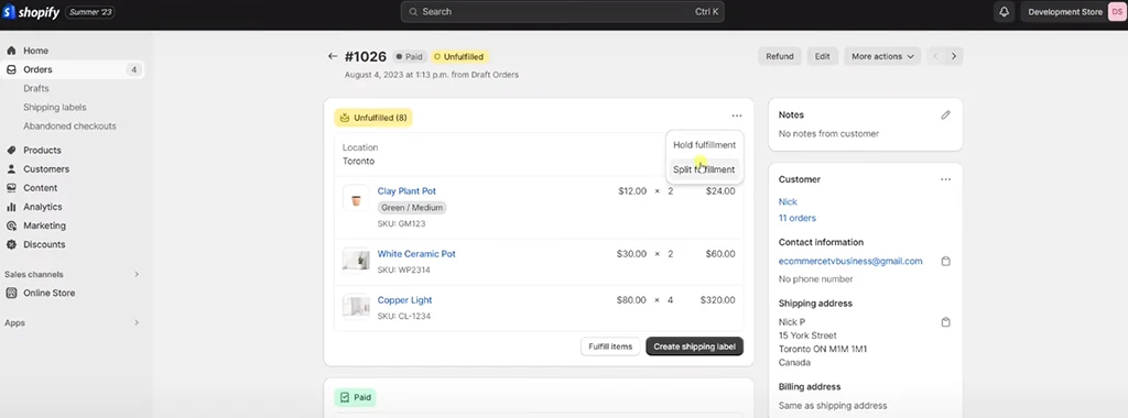 How to Split a Fulfillment on Shopify